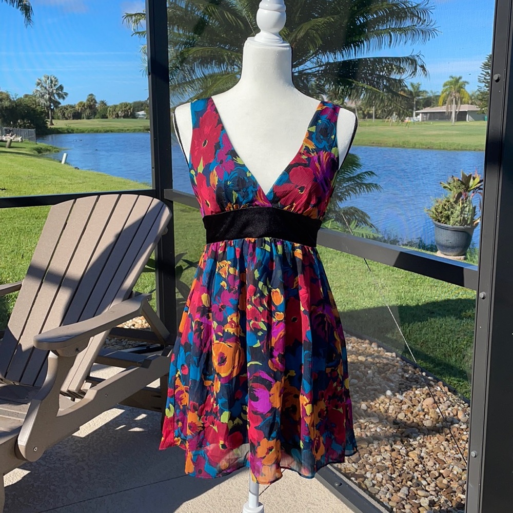 Floral Party Dress for Women or Juniors! Small. GORGEOUS color palette.